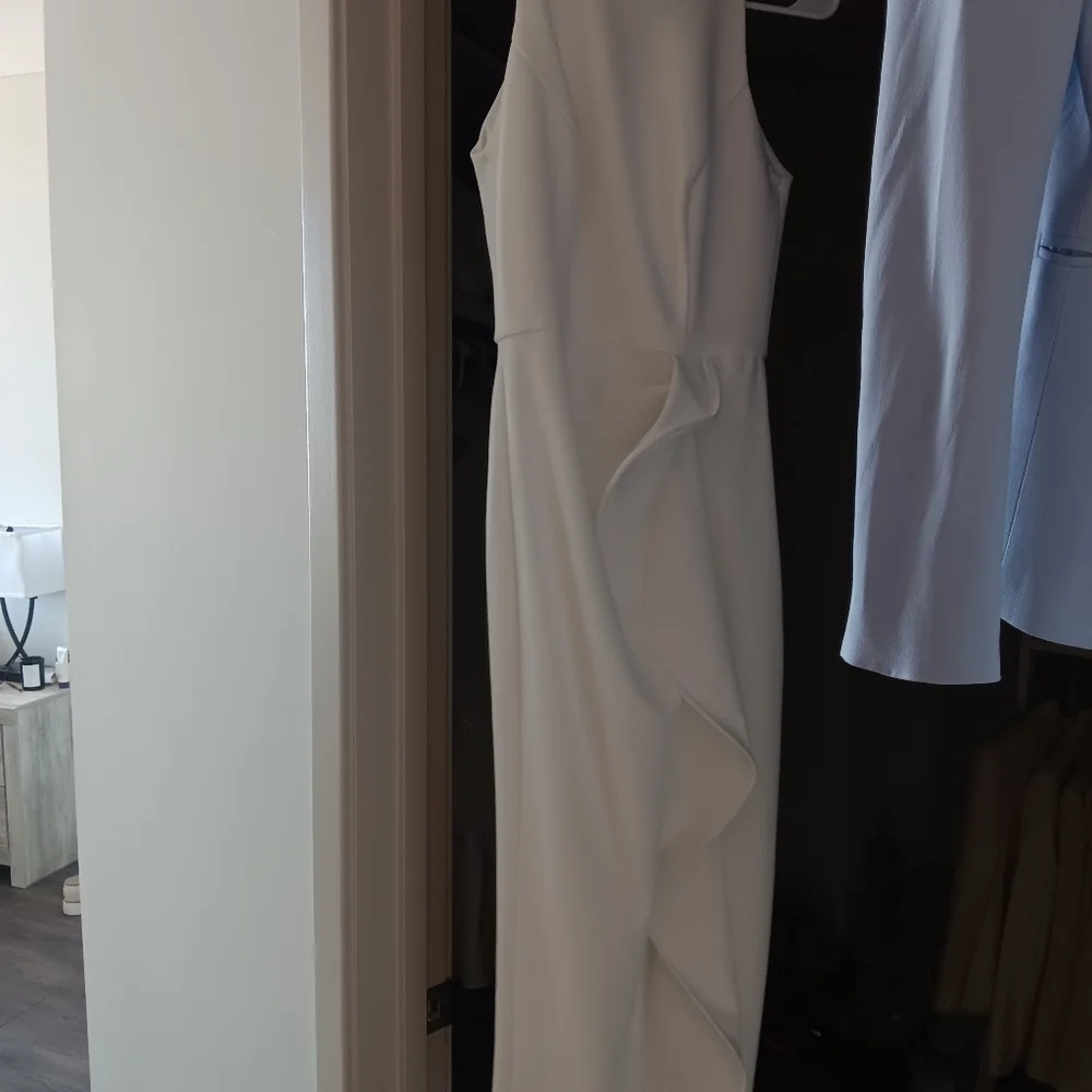 Aqua Sheath Draped Dress with Ruffle - Picture 7 of 9
